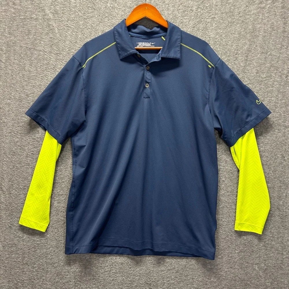 Nike Golf Tour Performance Dri Fit Polo Shirt Mens Large Blue Yellow Golf